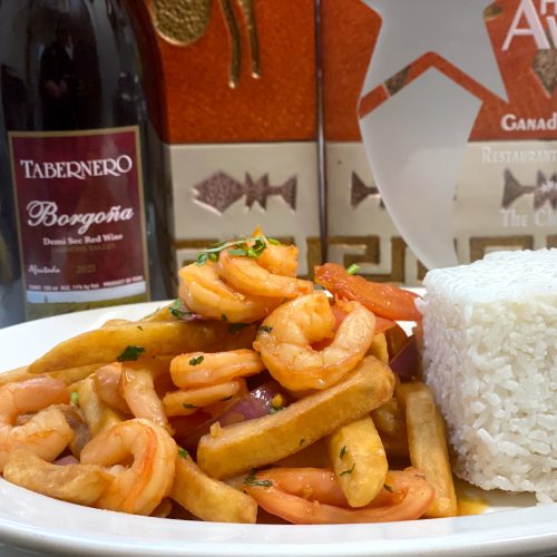 saltado de camarones